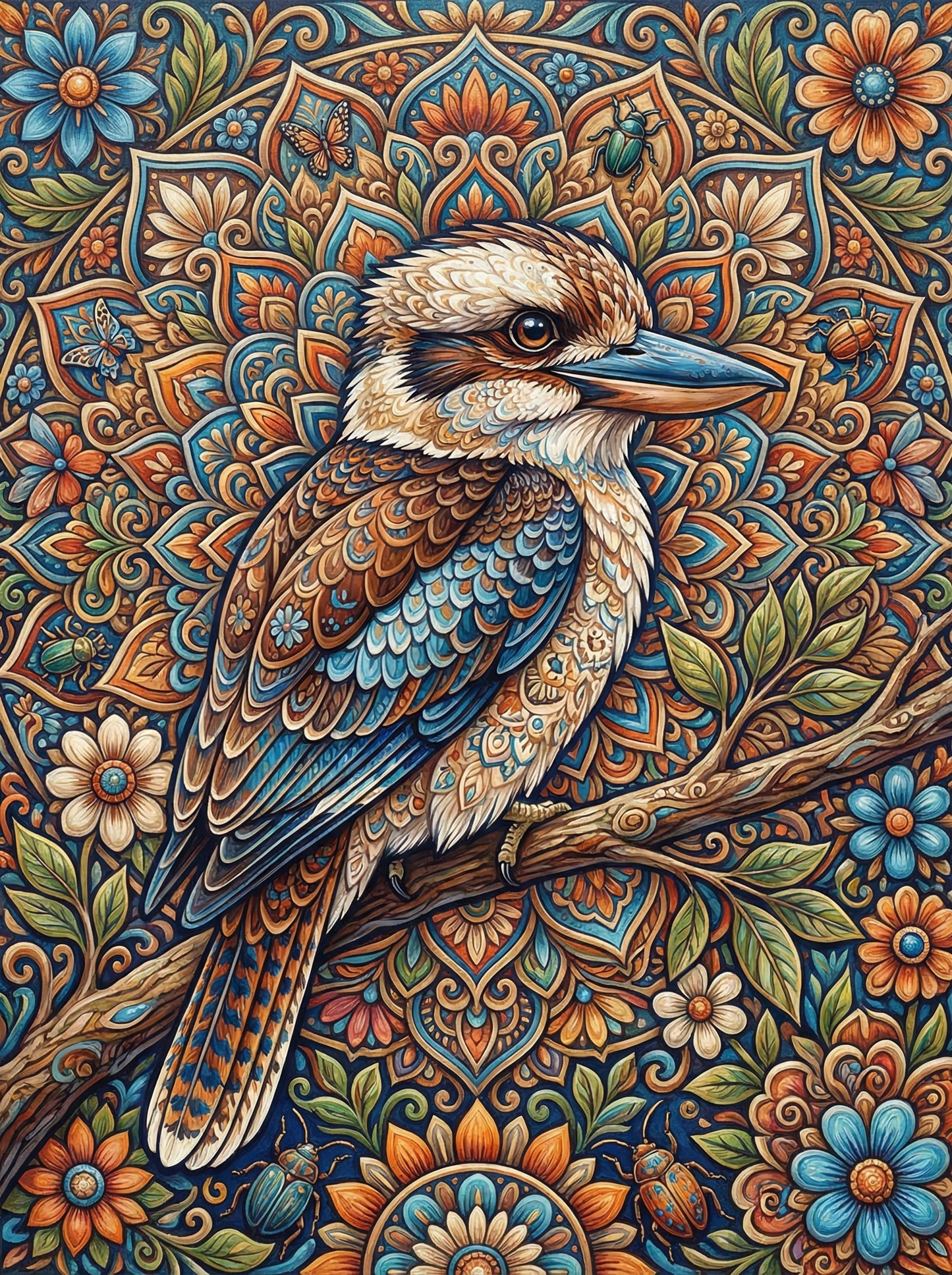Kookaburra Floral Mandala (100 Color Diamond Painting)