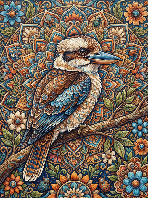 Kookaburra Floral Mandala (100 Color Diamond Painting)