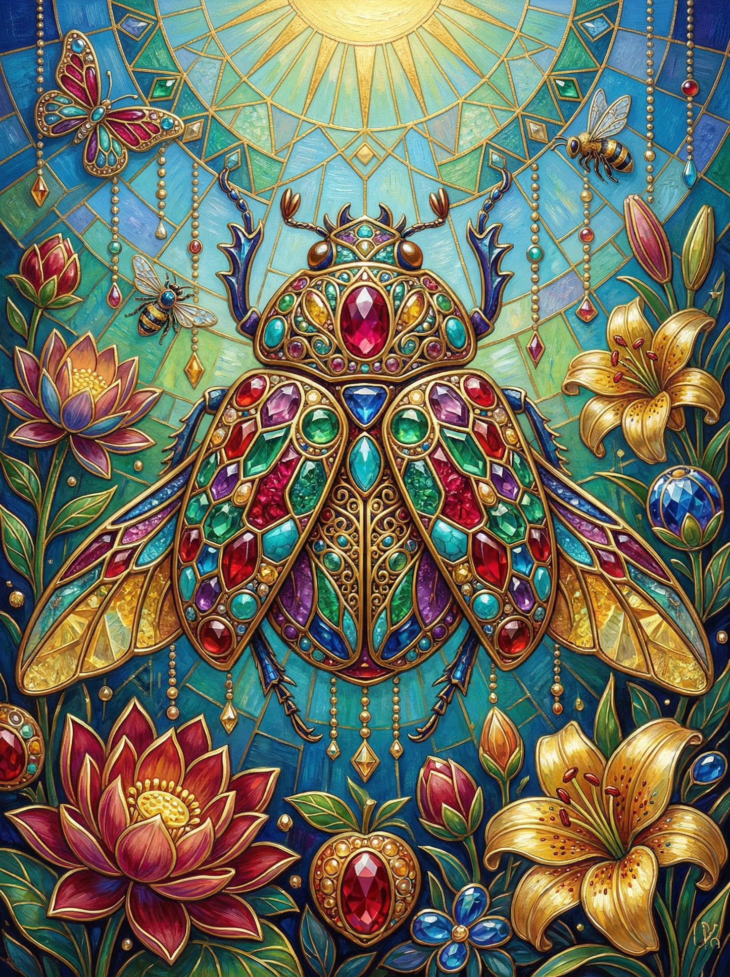 Jeweled Scarab Lotus (Diamond Painting)