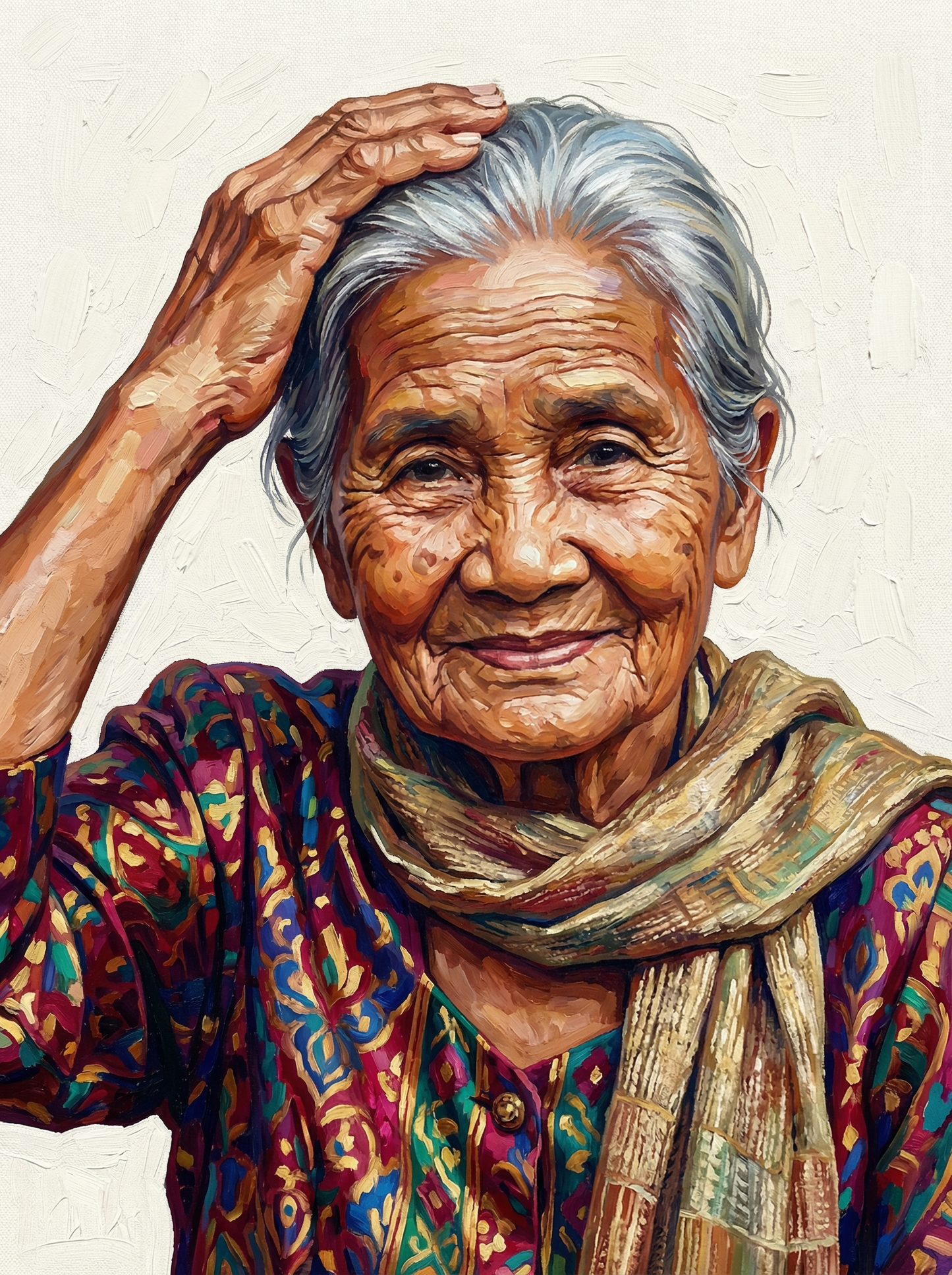 Joyful Grandmother Portrait (100 Color Diamond Painting)
