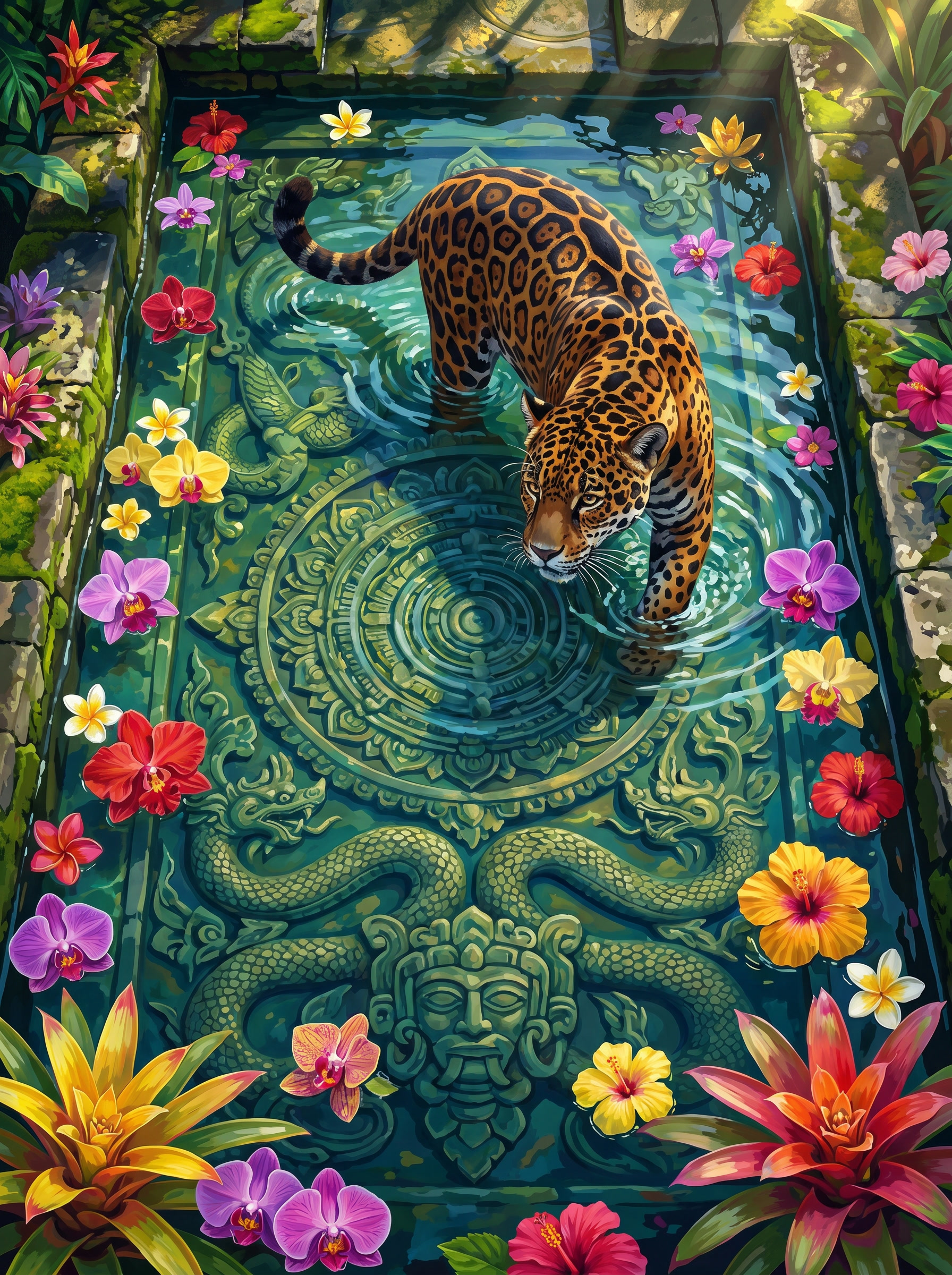 Jungle Temple Leopard (100 Color Diamond Painting)