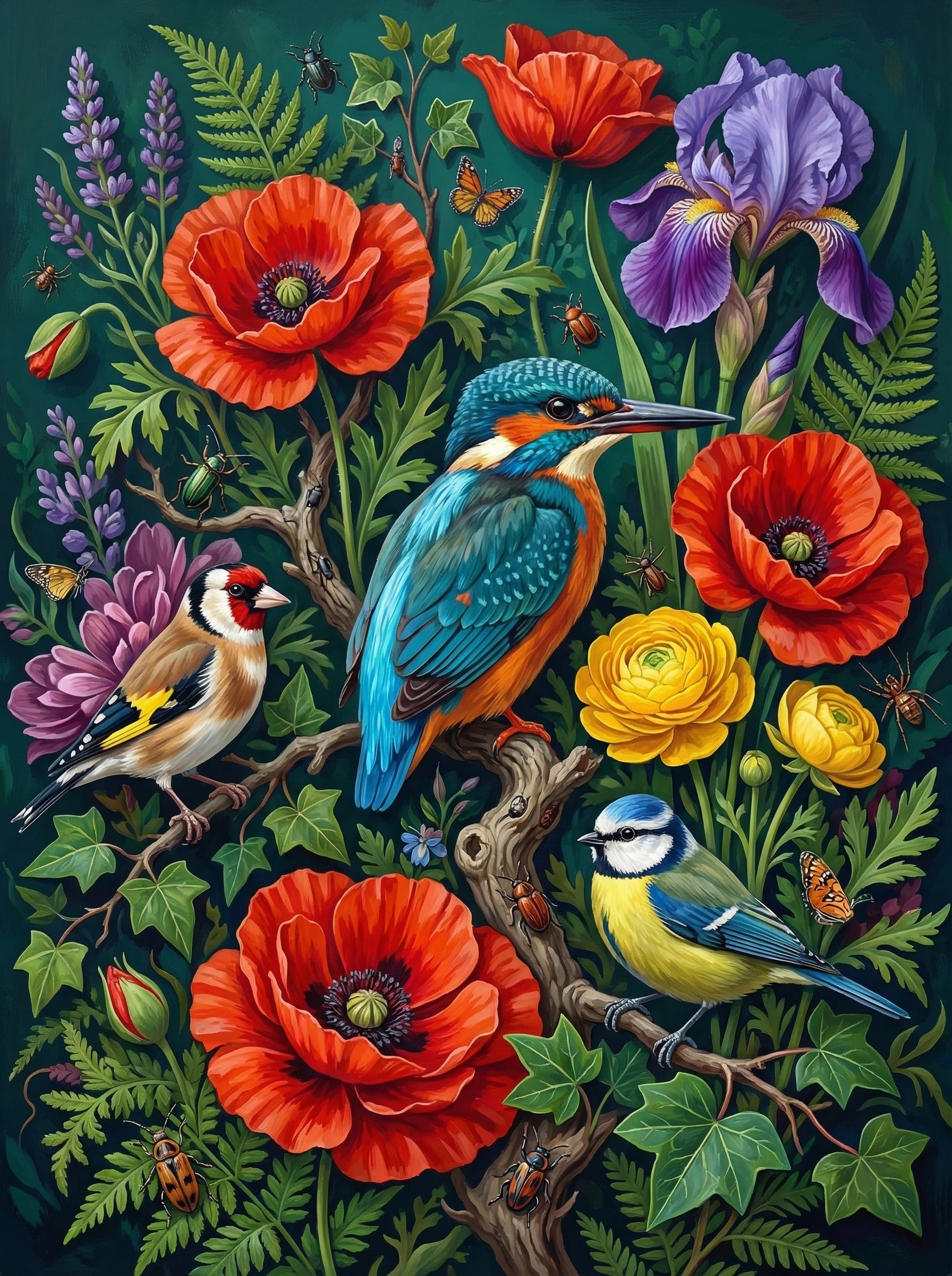 Kingfisher With Wildflowers (Diamond Painting)