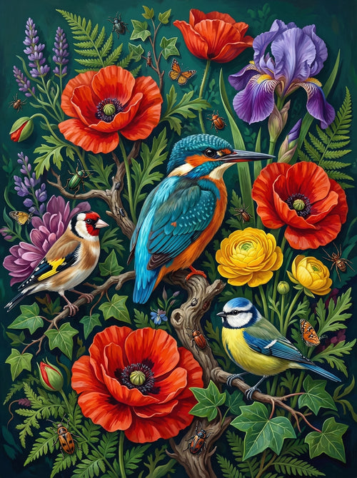 Kingfisher With Wildflowers (Diamond Painting)