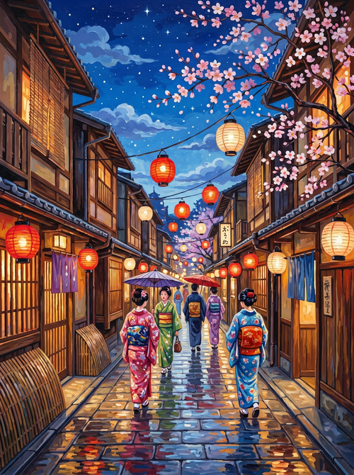Kyoto Pontocho Alley Night (150 Color Diamond Painting)
