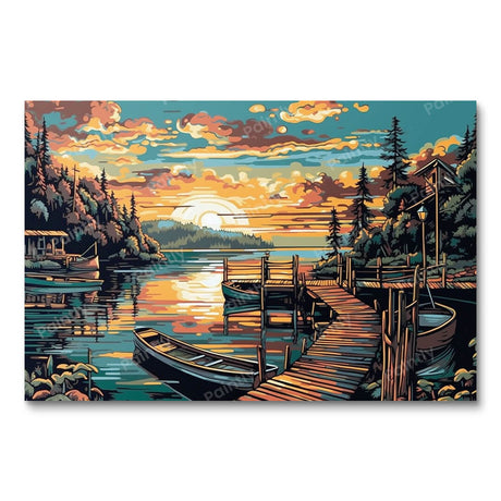 Sunset Dock Boats Paint by Numbers kit