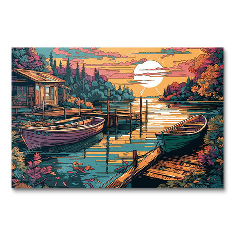 Mural of Dusk Boats Paint by Numbers kit