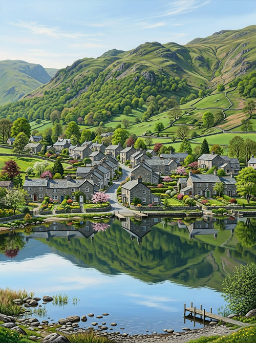 Lake District Village Spring Documentary (150 Color Diamond Painting)