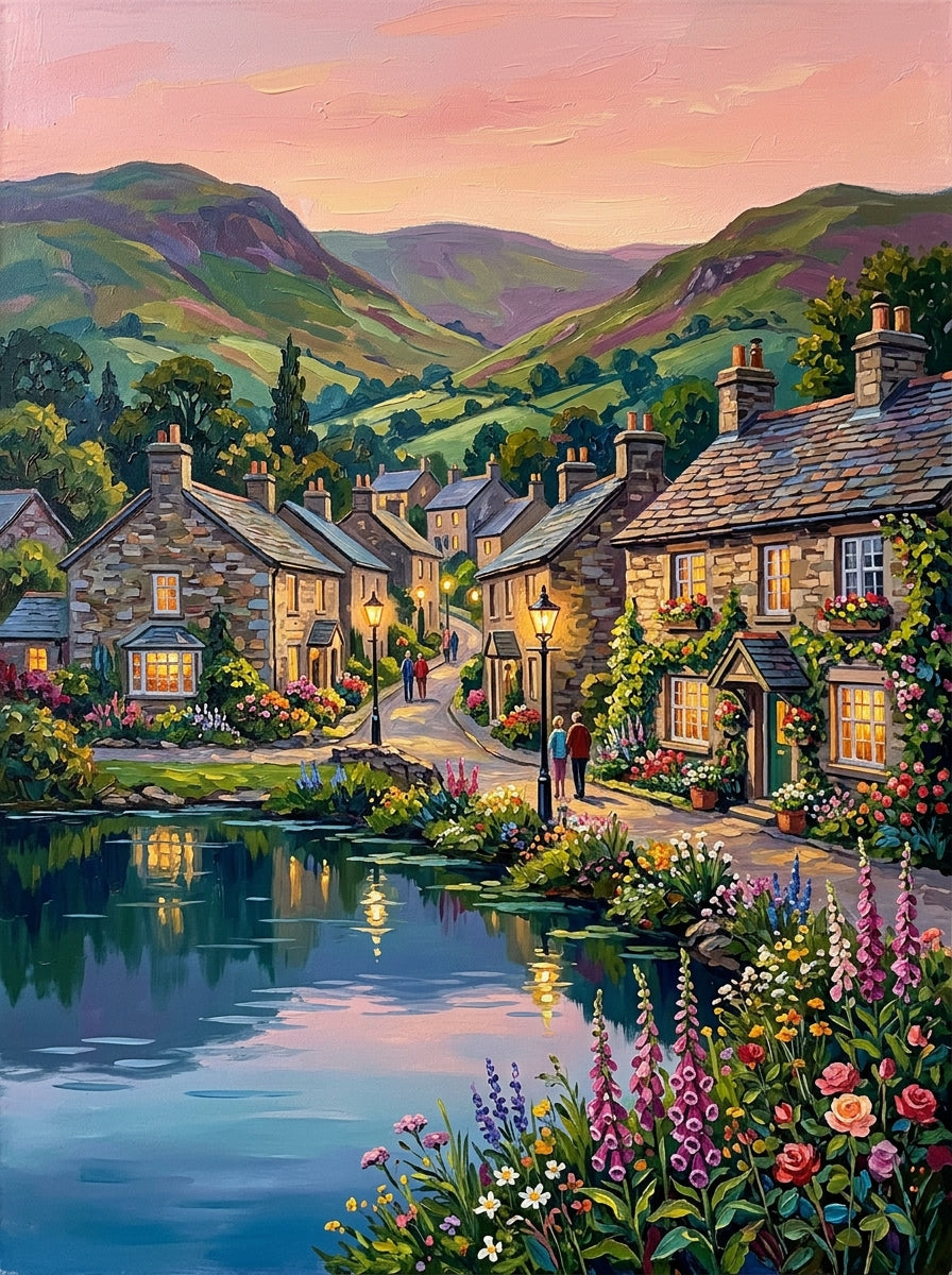 Lake District Village Spring Impasto (150 Color Diamond Painting)