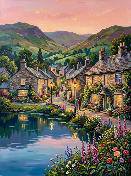 Lake District Village Spring Impasto (150 Color Diamond Painting)