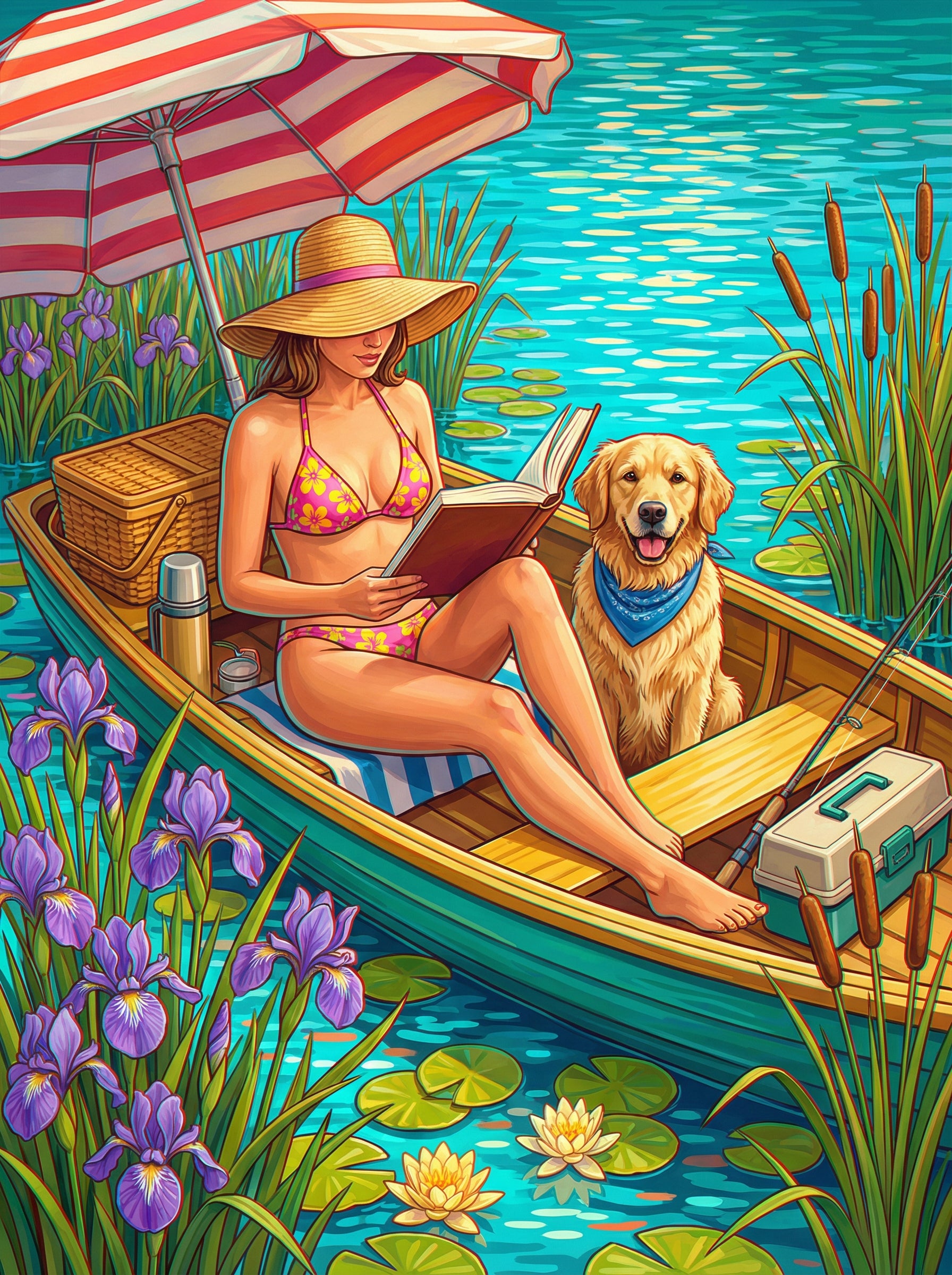 Lakeside Reading With Umbrella (Diamond Painting) Diamond Painting kit