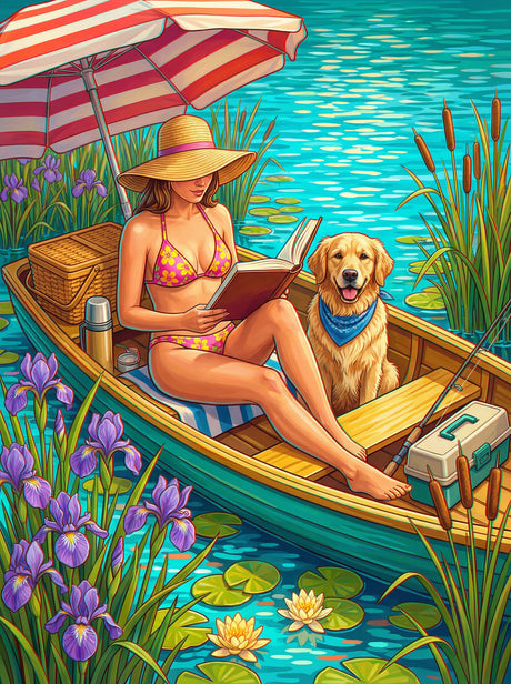 Lakeside Reading With Umbrella (Diamond Painting) Diamond Painting kit