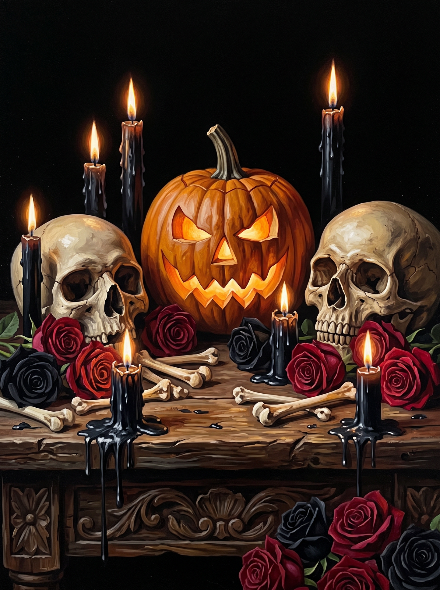 Lantern and Two Skulls