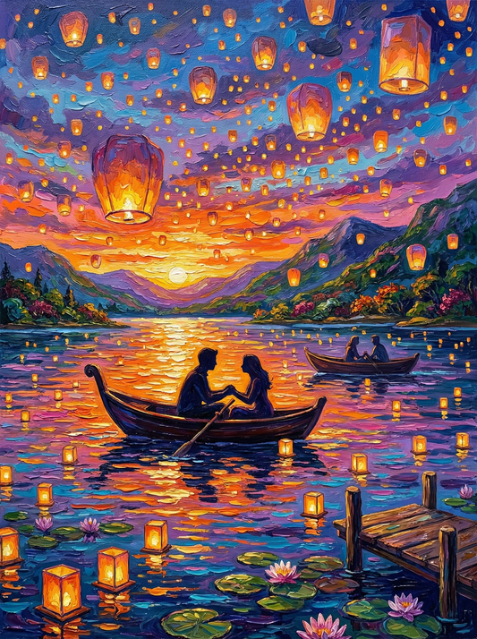 Lantern Sky Evening Voyage (100 Color Diamond Painting)
