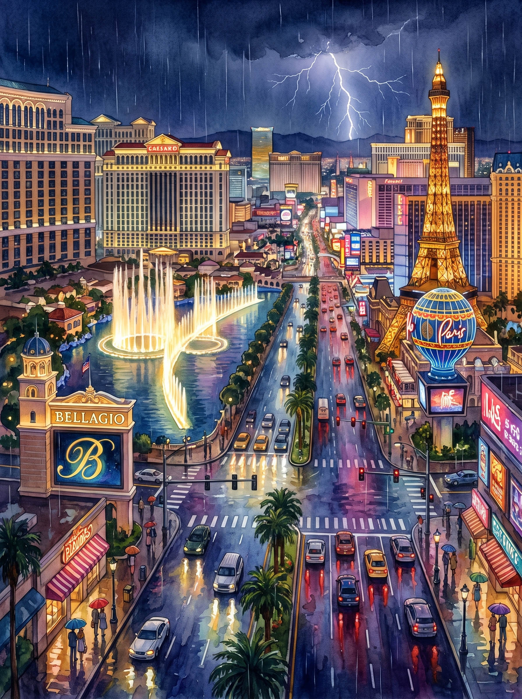 Las Vegas Strip in Neon Rain