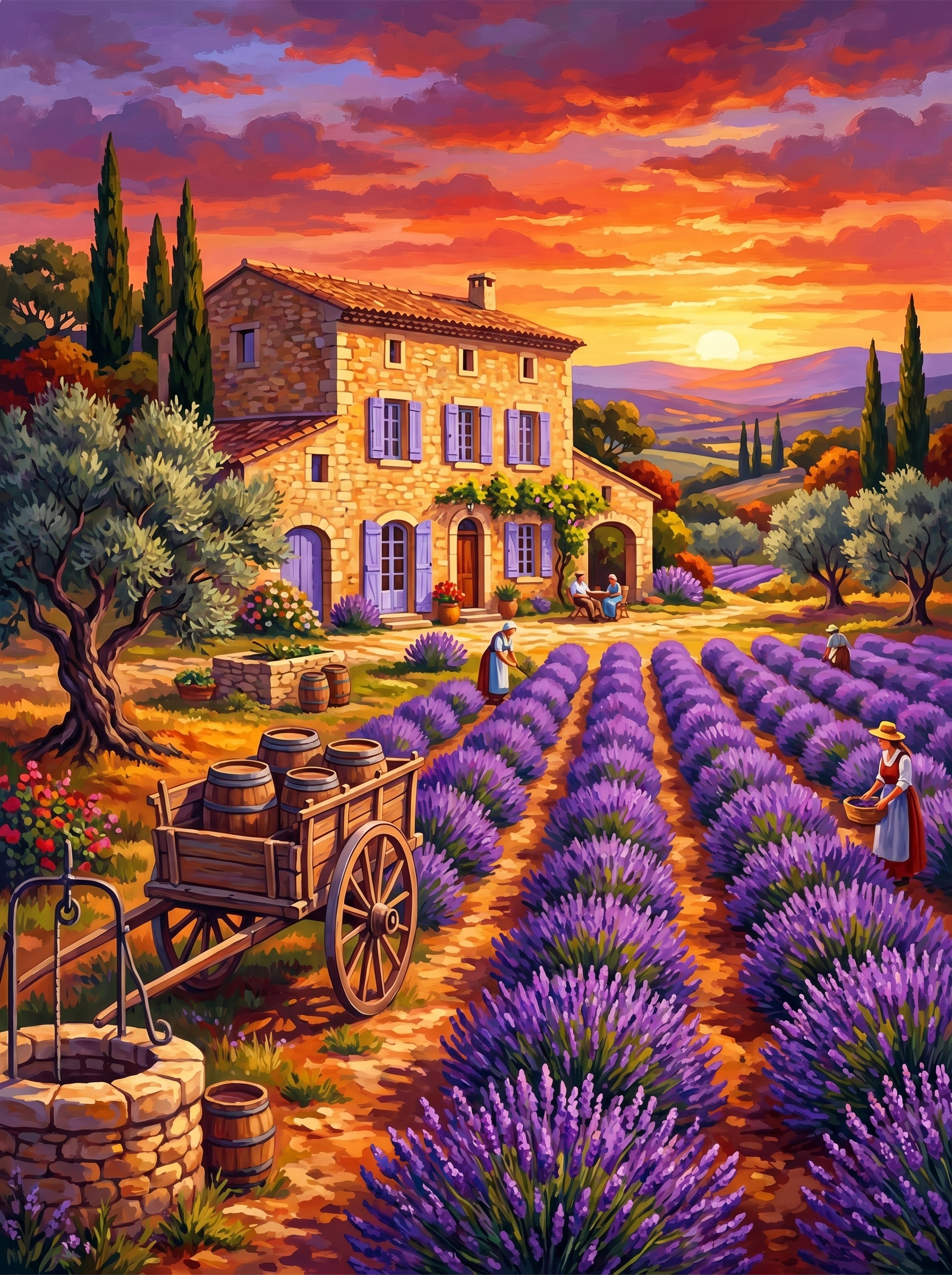 Lavender Farm Stone Cottage (150 Color Diamond Painting)