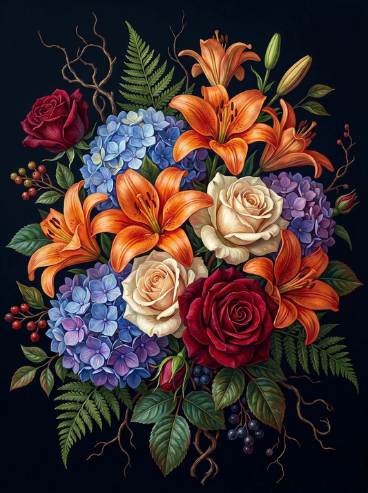 Lily Rose Hydrangea Bouquet (Diamond Painting)