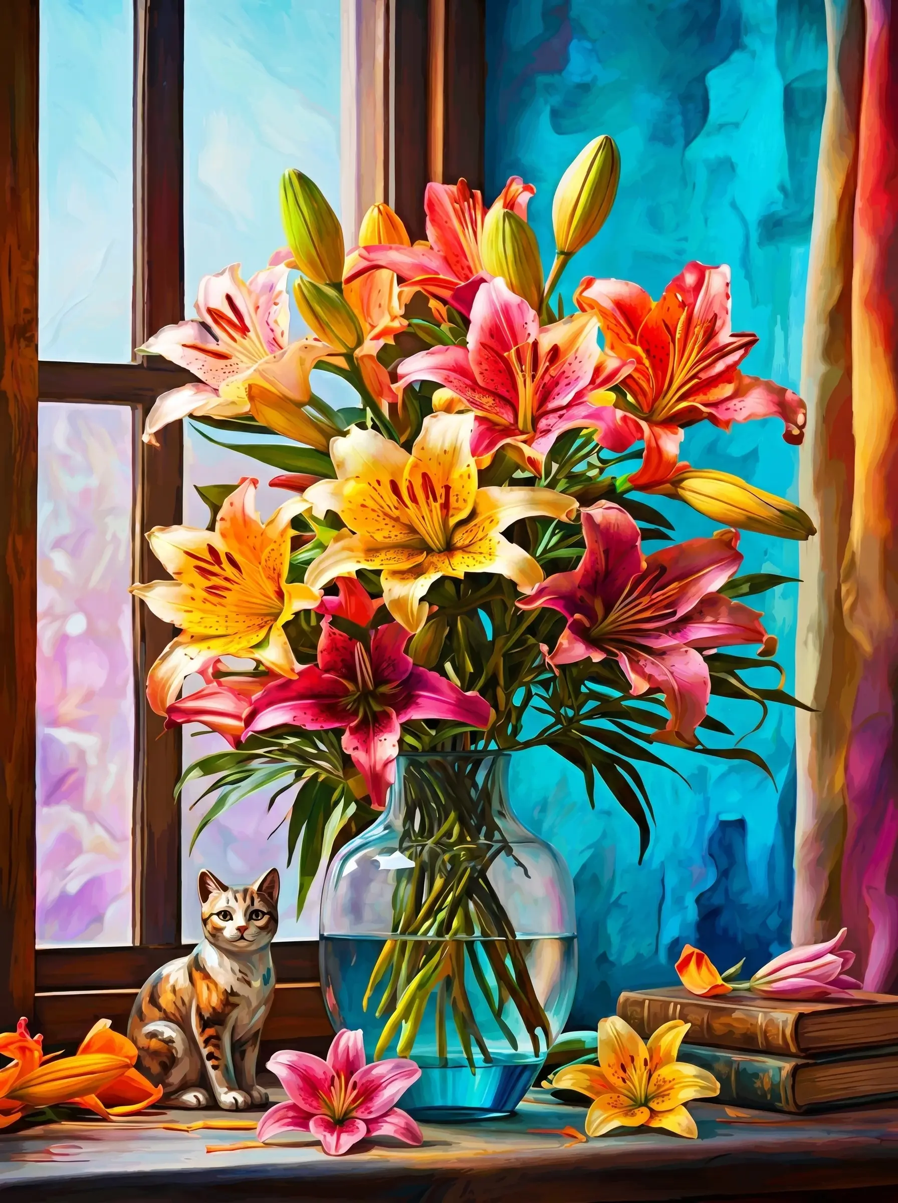 Lily Vase Cat Window (Diamond Painting)