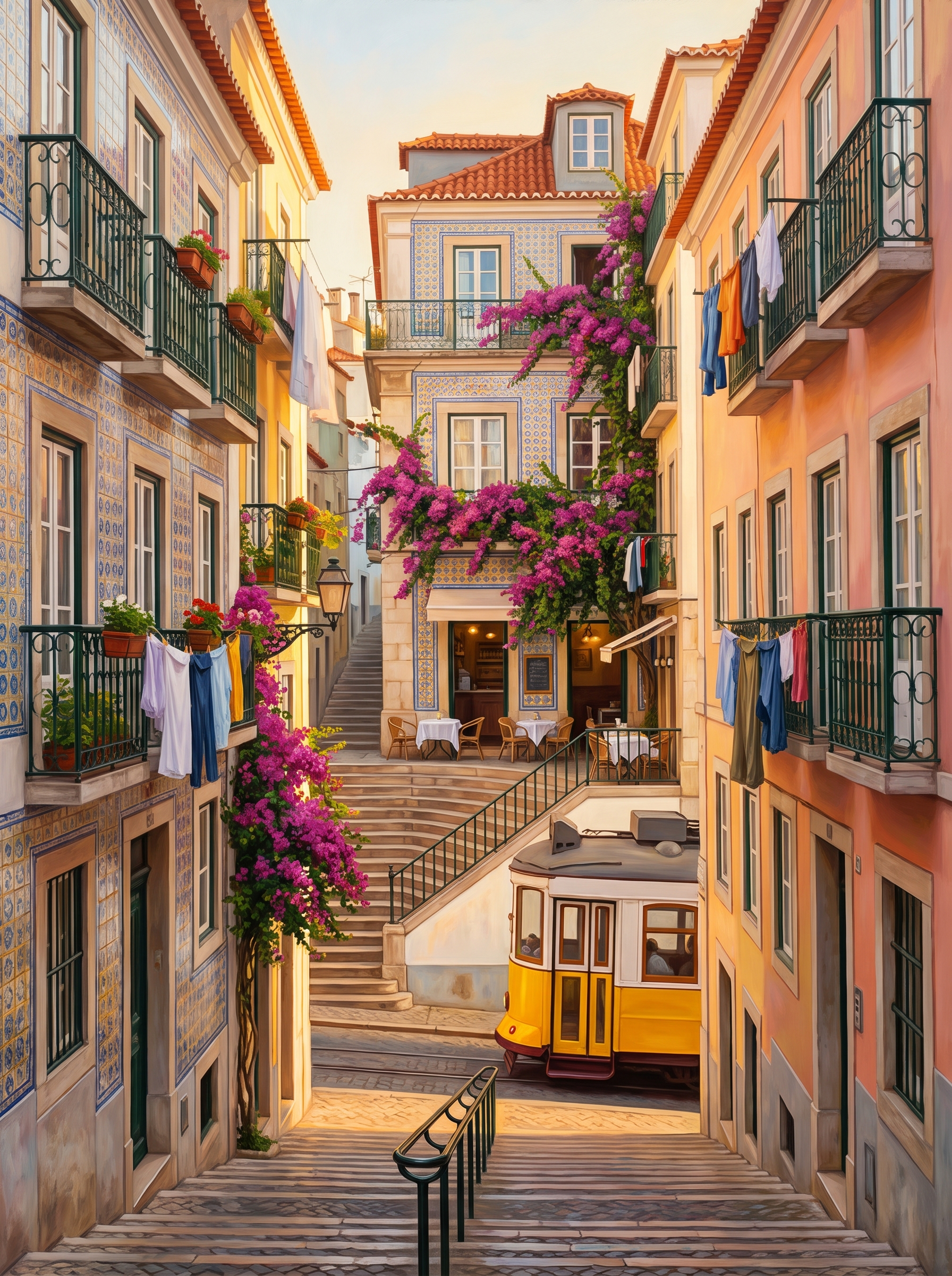 Lisbon Alfama Stairs Cafe