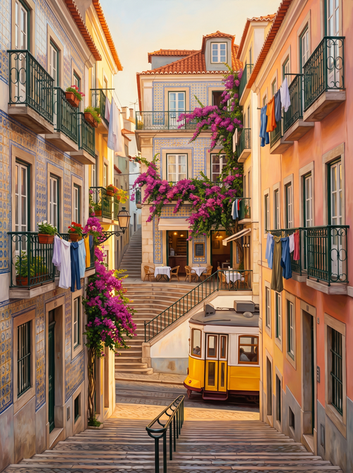 Lisbon Alfama Stairs Cafe