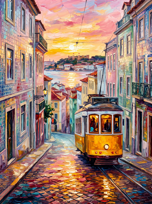 Lisbon Tram Hill Sunset
