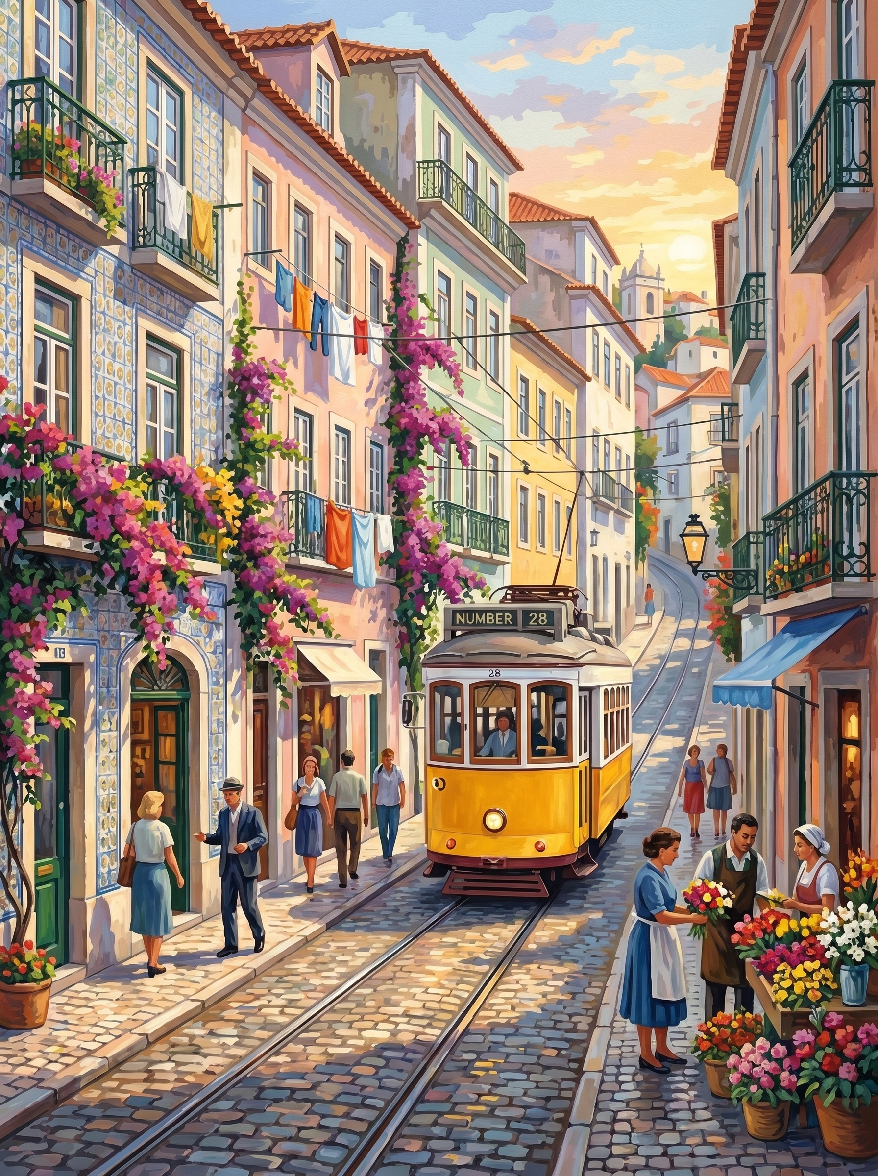 Lisbon Tram Street Golden (150 Color Diamond Painting)