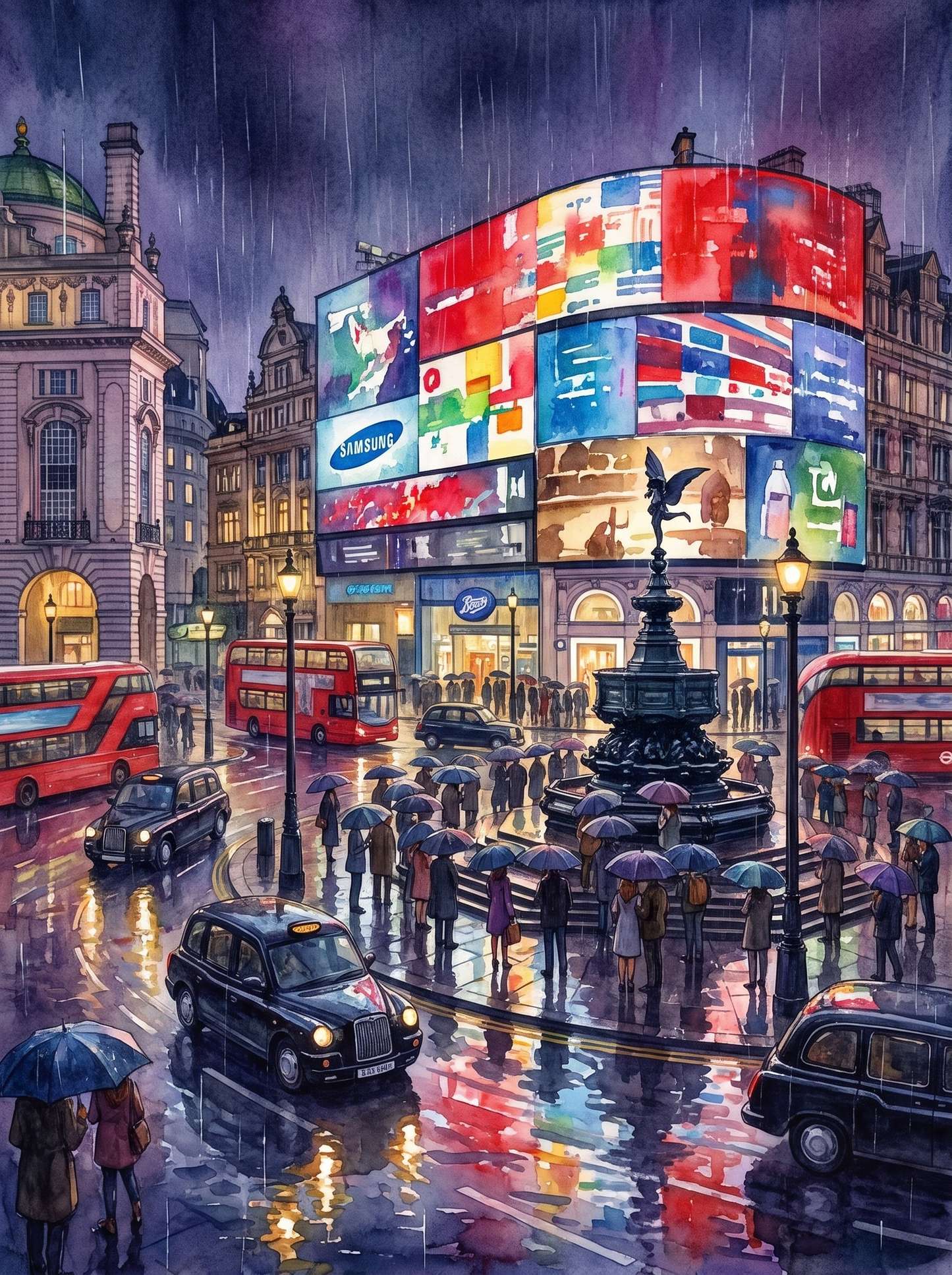 Piccadilly Circus in the Rain, London