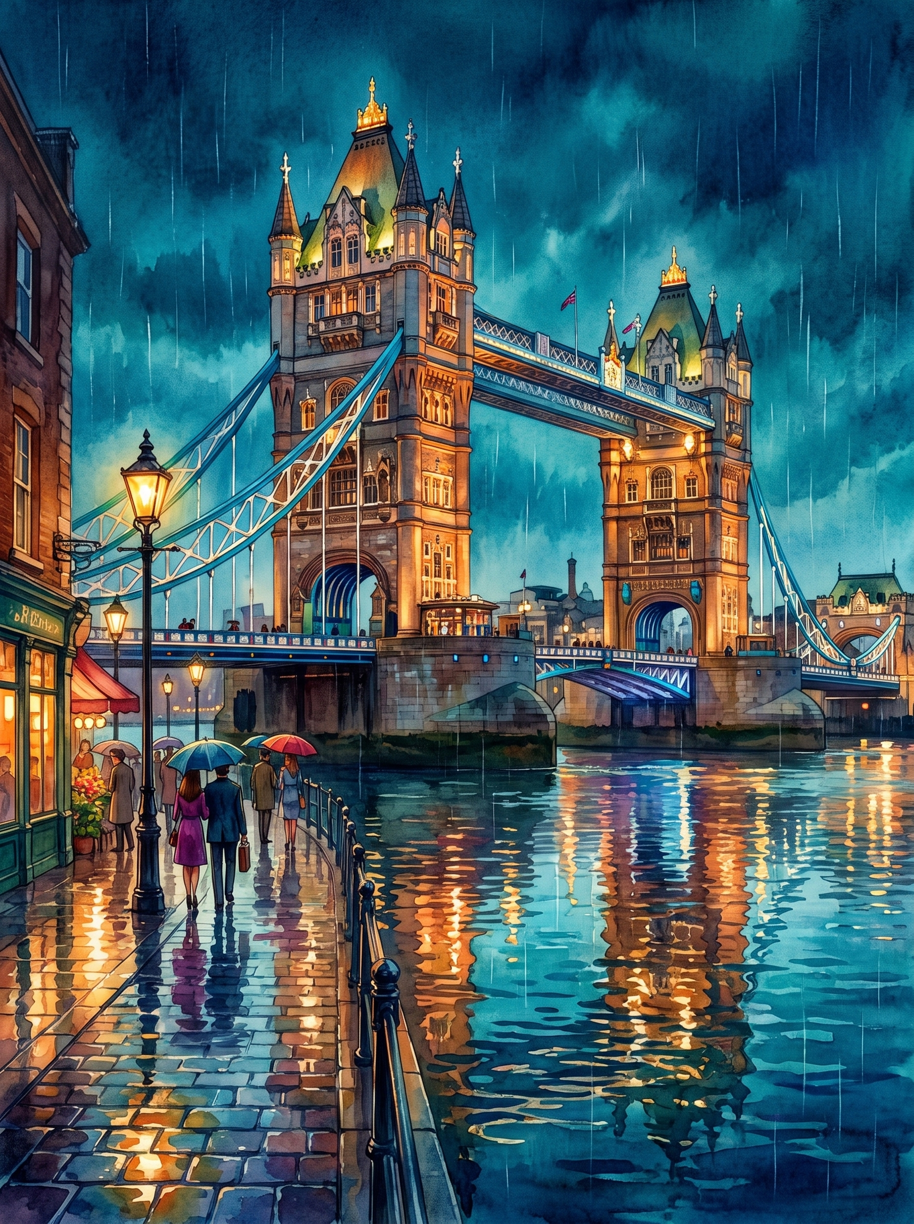 Rainy Night at Tower Bridge, London