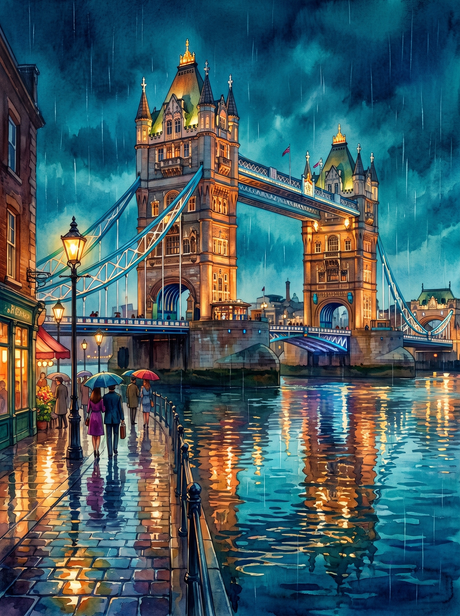 Rainy Night at Tower Bridge, London