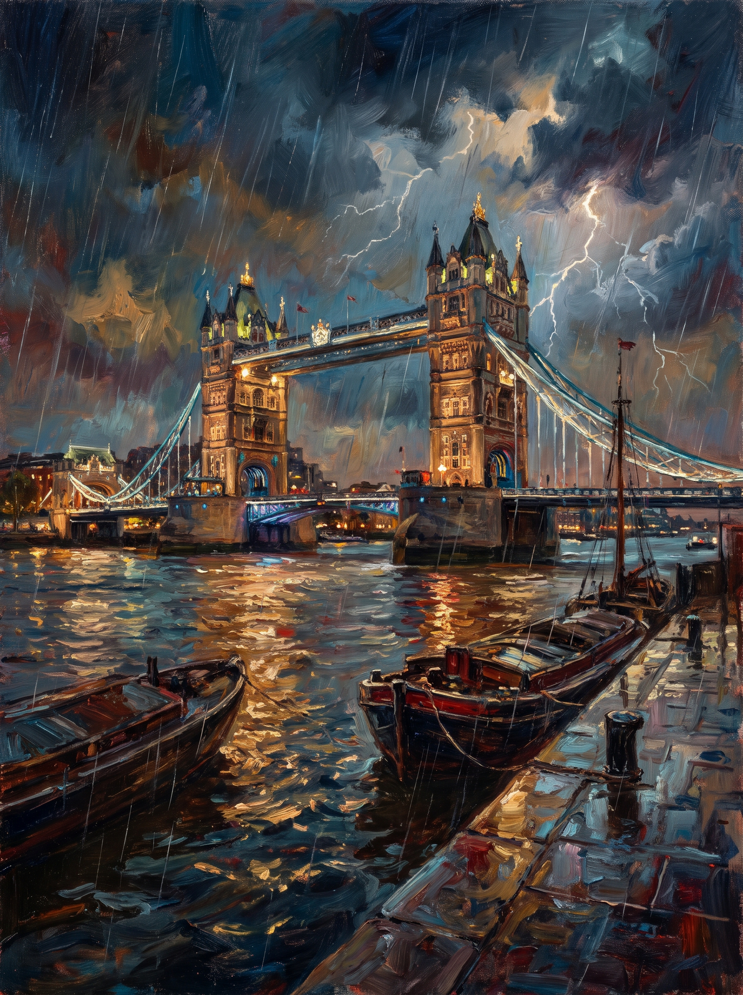 London Tower Bridge Stormy Night