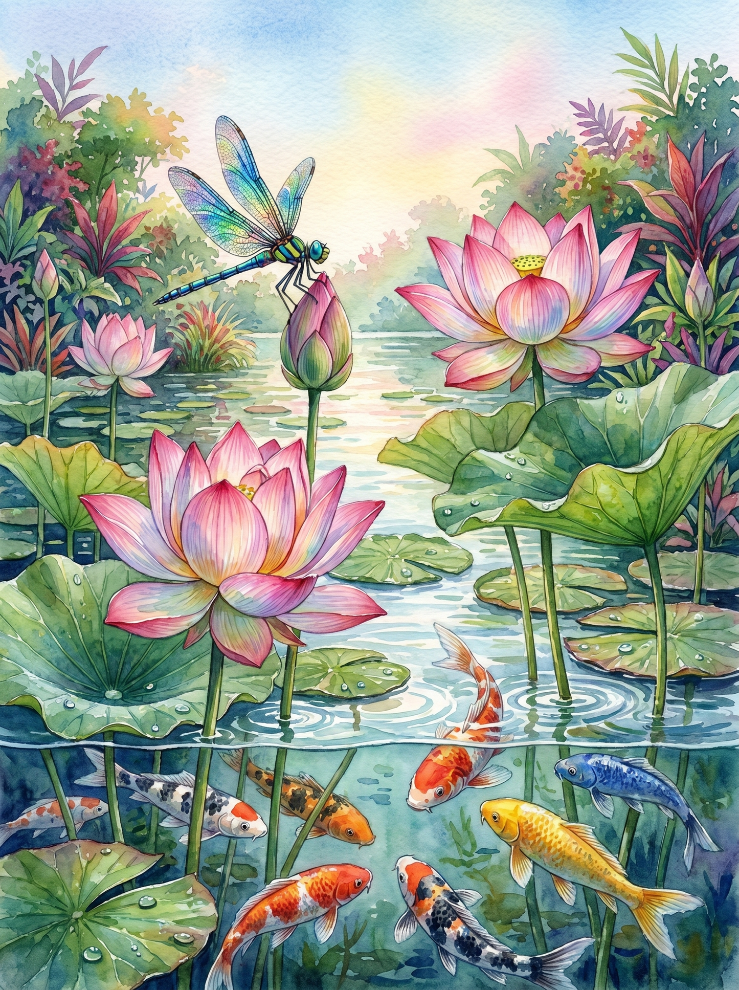 Lotus Pond Watercolor (Diamond Painting)