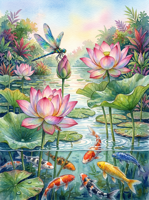 Lotus Pond Watercolor (Diamond Painting)