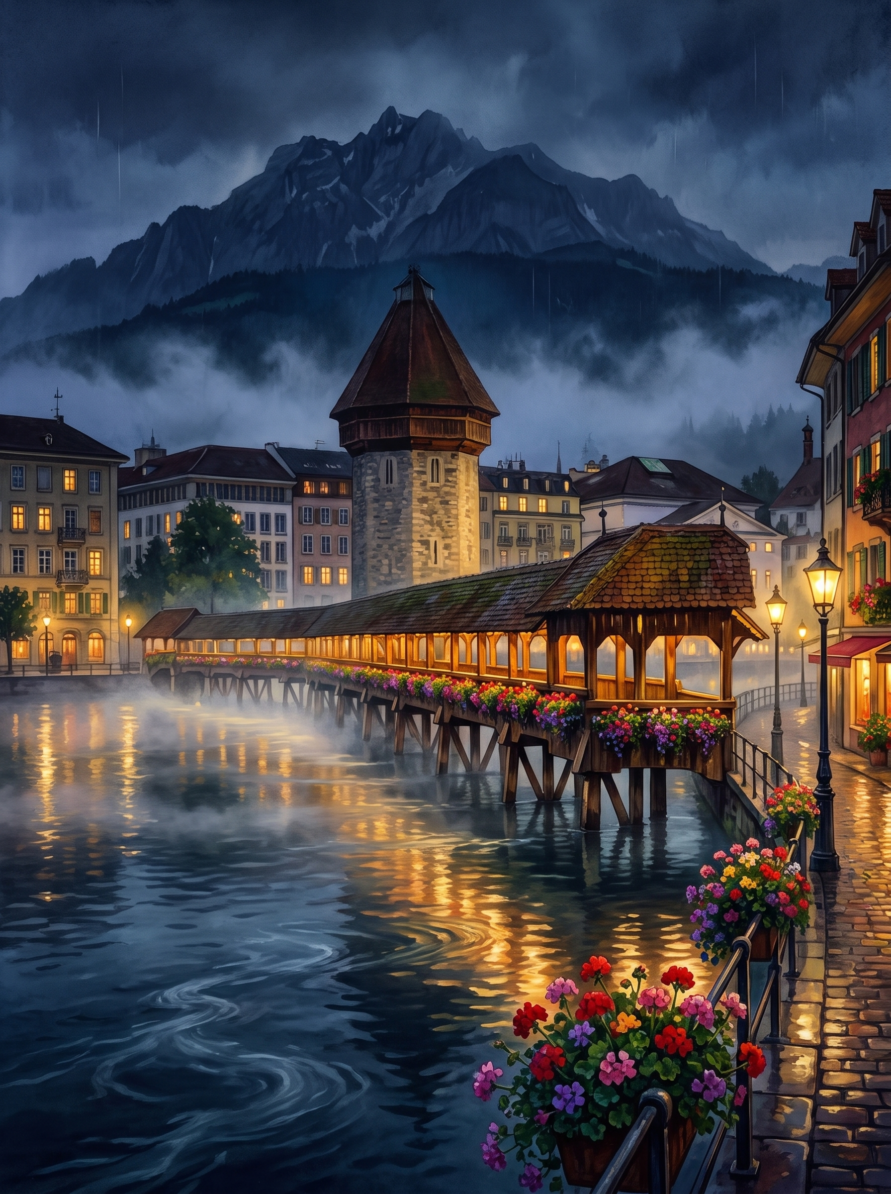 Chapel Bridge in Mist, Lucerne