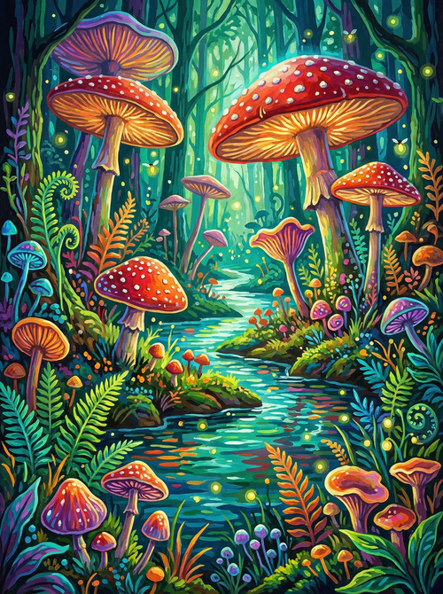 Luminous Forest Stream (100 Color Diamond Painting)