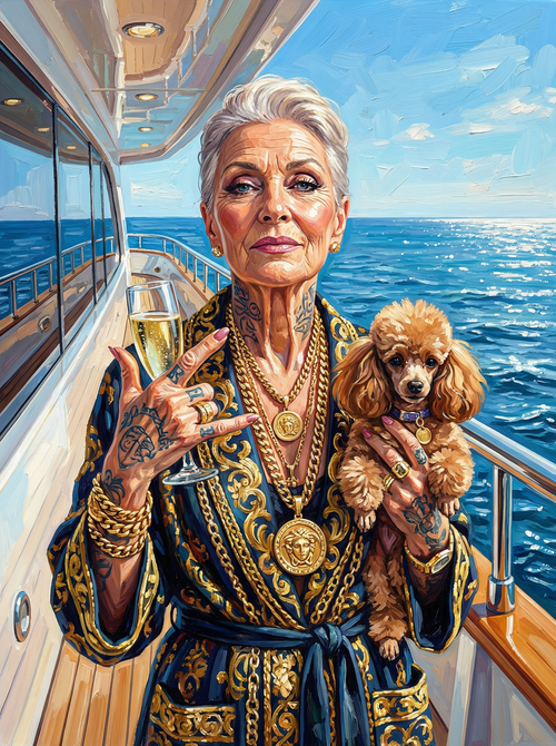 Luxury Yacht Toast Poodle (100 Color Diamond Painting)