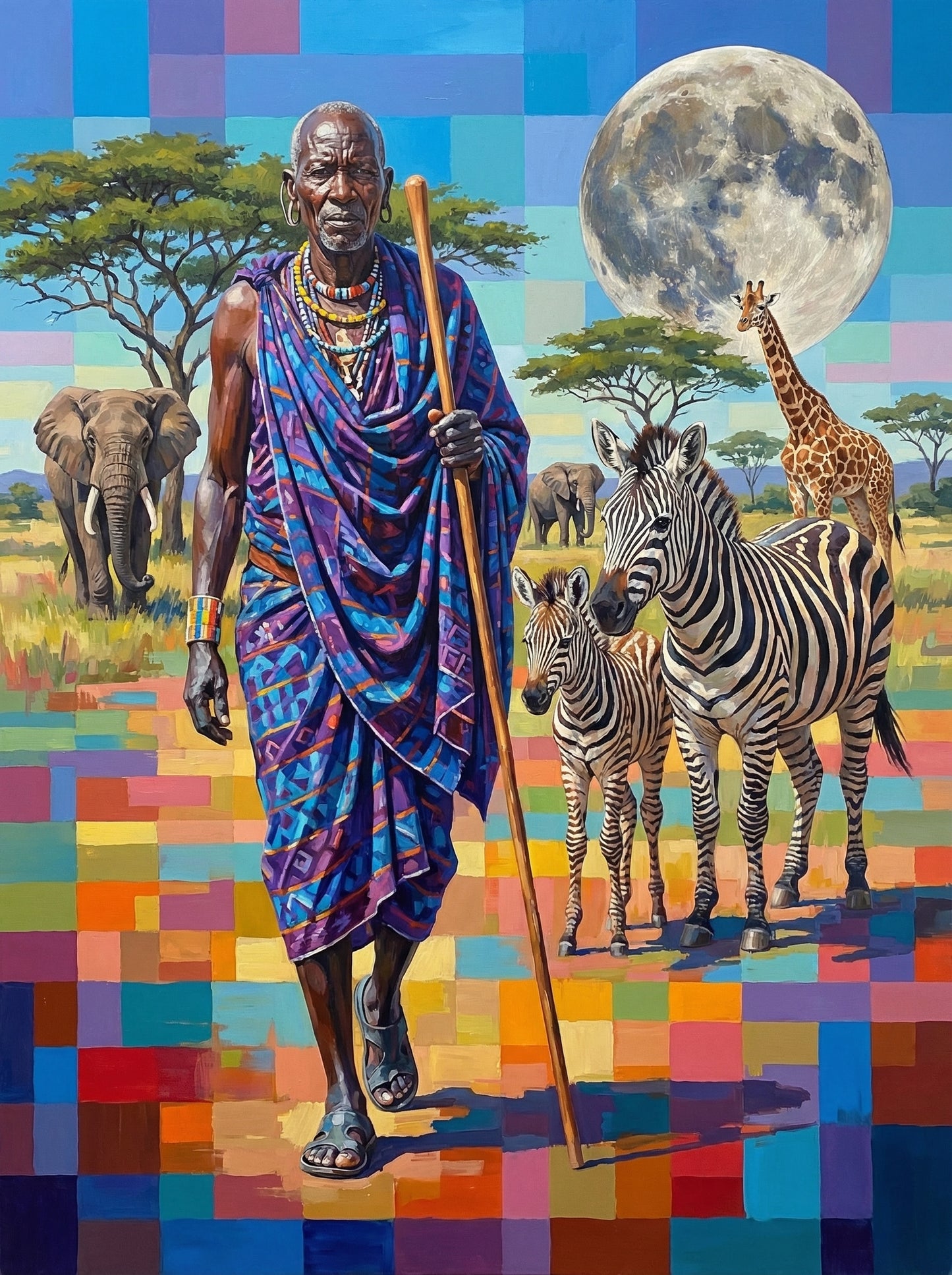 Maasai Elder Safari Mosaic (100 Color Diamond Painting) Diamond Painting kit