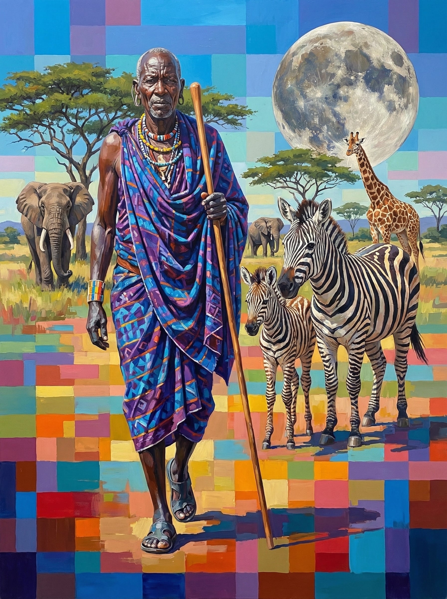 Maasai Elder Safari Mosaic (100 Color Diamond Painting) Diamond Painting kit