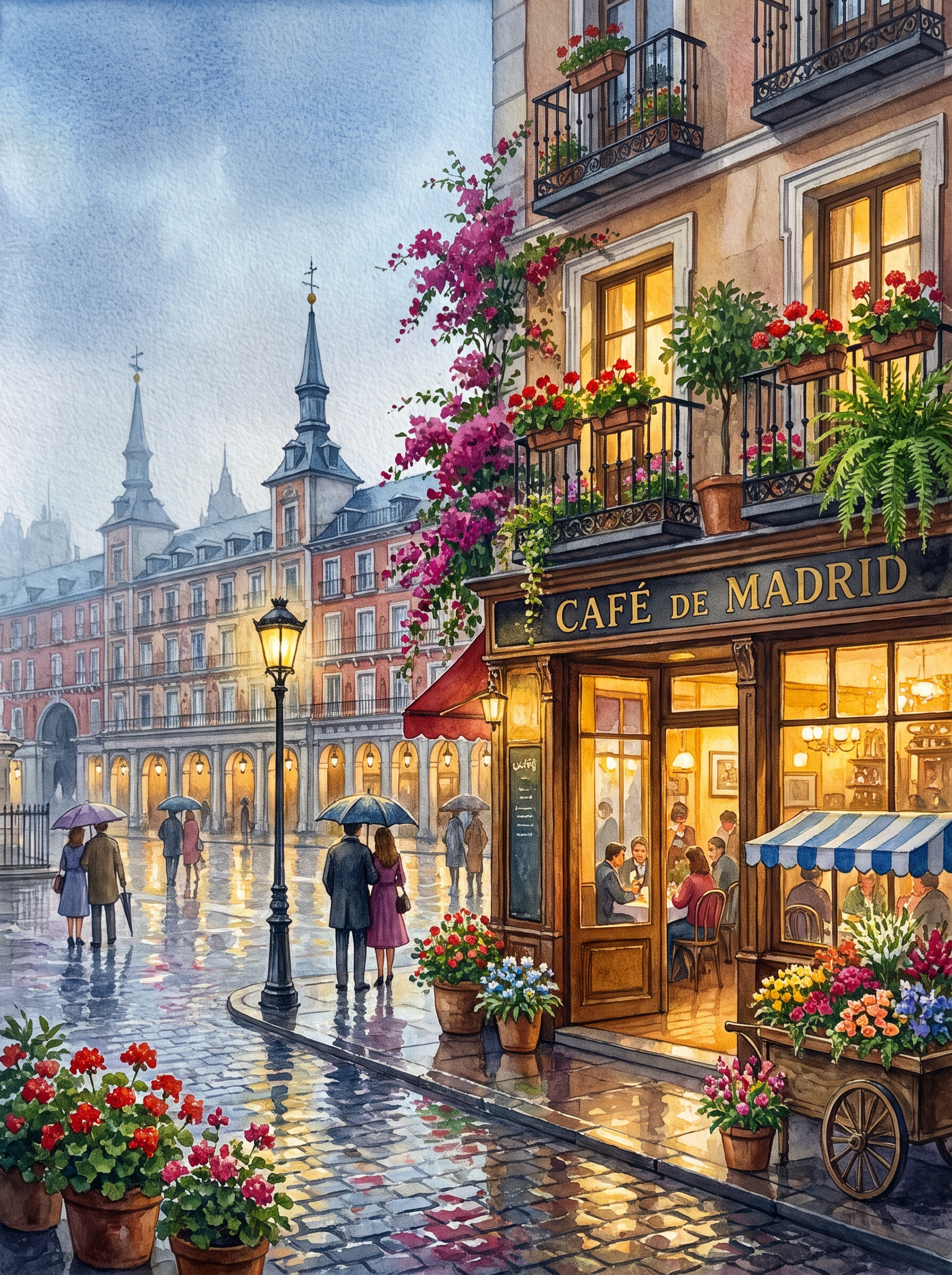Madrid Plaza Mayor Rainy Café