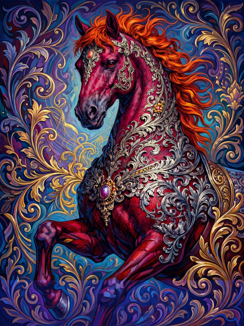 Magenta Baroque Stallion (100 Color Diamond Painting)