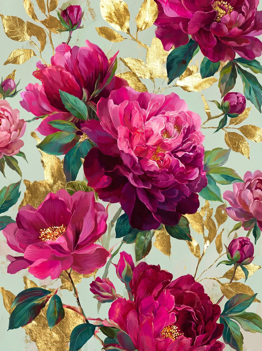 Magenta Peony Gold Pattern (Diamond Painting)