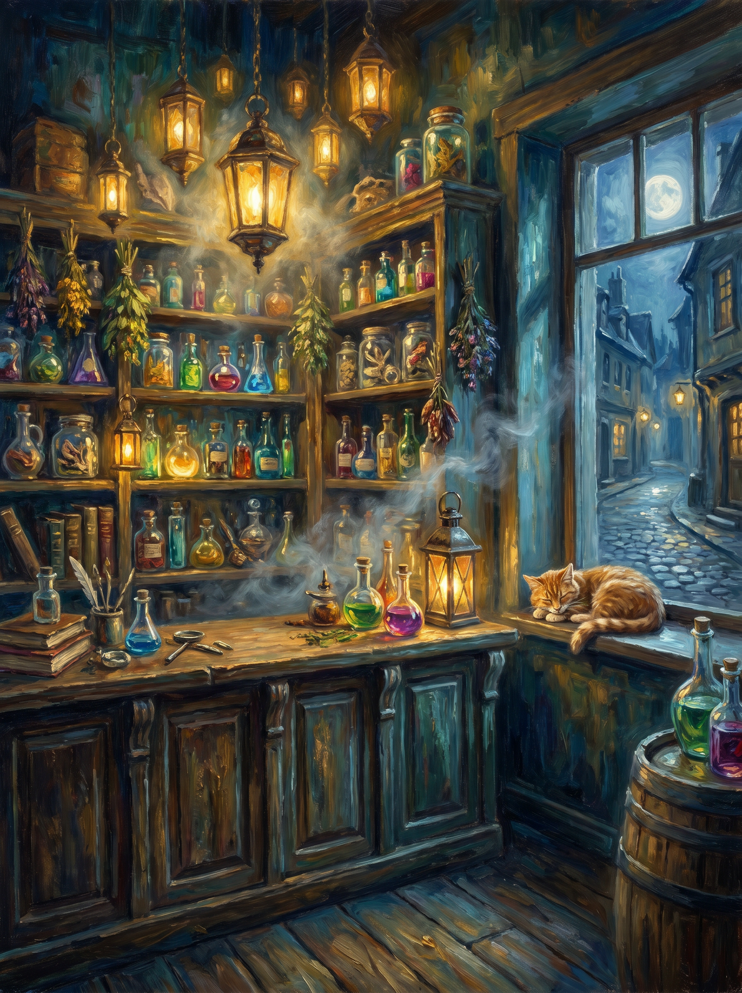 Magical Apothecary Shop Interior Night