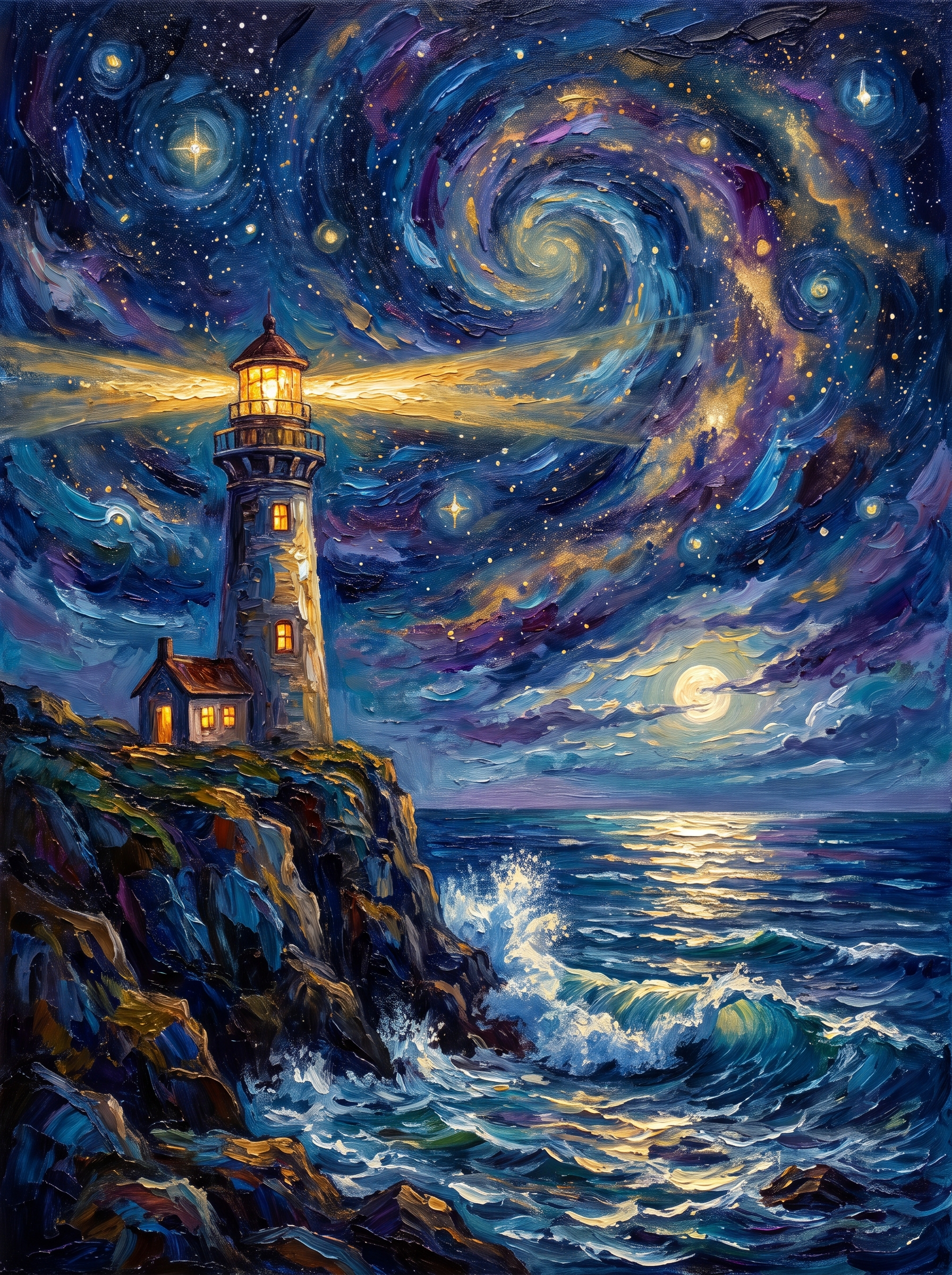 Magical Lighthouse Starry Night