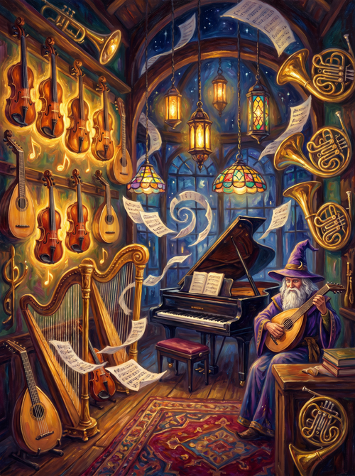 Magical Music Shop Interior Night