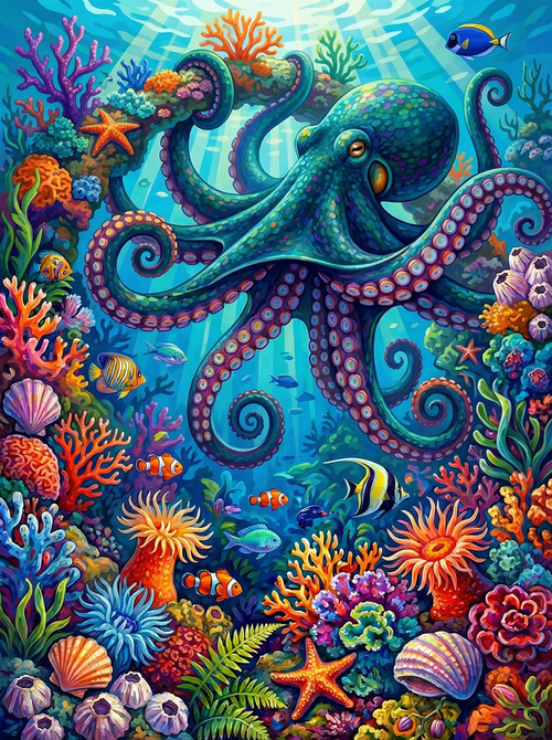 Magical Ocean Octopus (100 Color Diamond Painting)