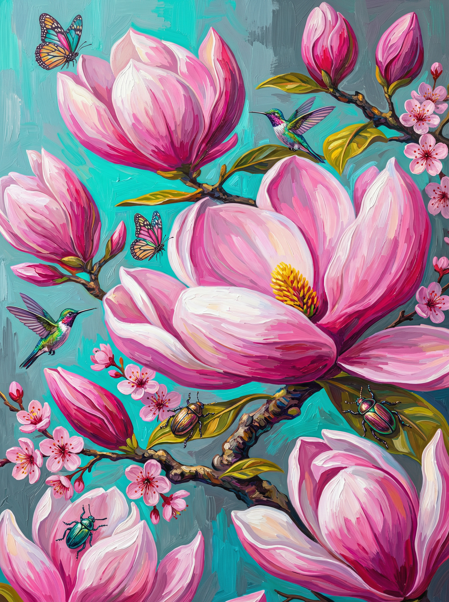 Magnolia Blossoms With Butterflies (Diamond Painting)