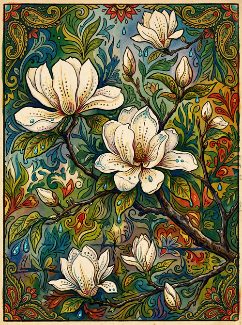 Magnolia Branch Blossoms (150 Color Diamond Painting)