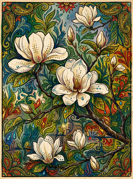 Magnolia Branch Blossoms (150 Color Diamond Painting)