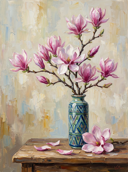 Magnolia Branch Vase (Diamond Painting)