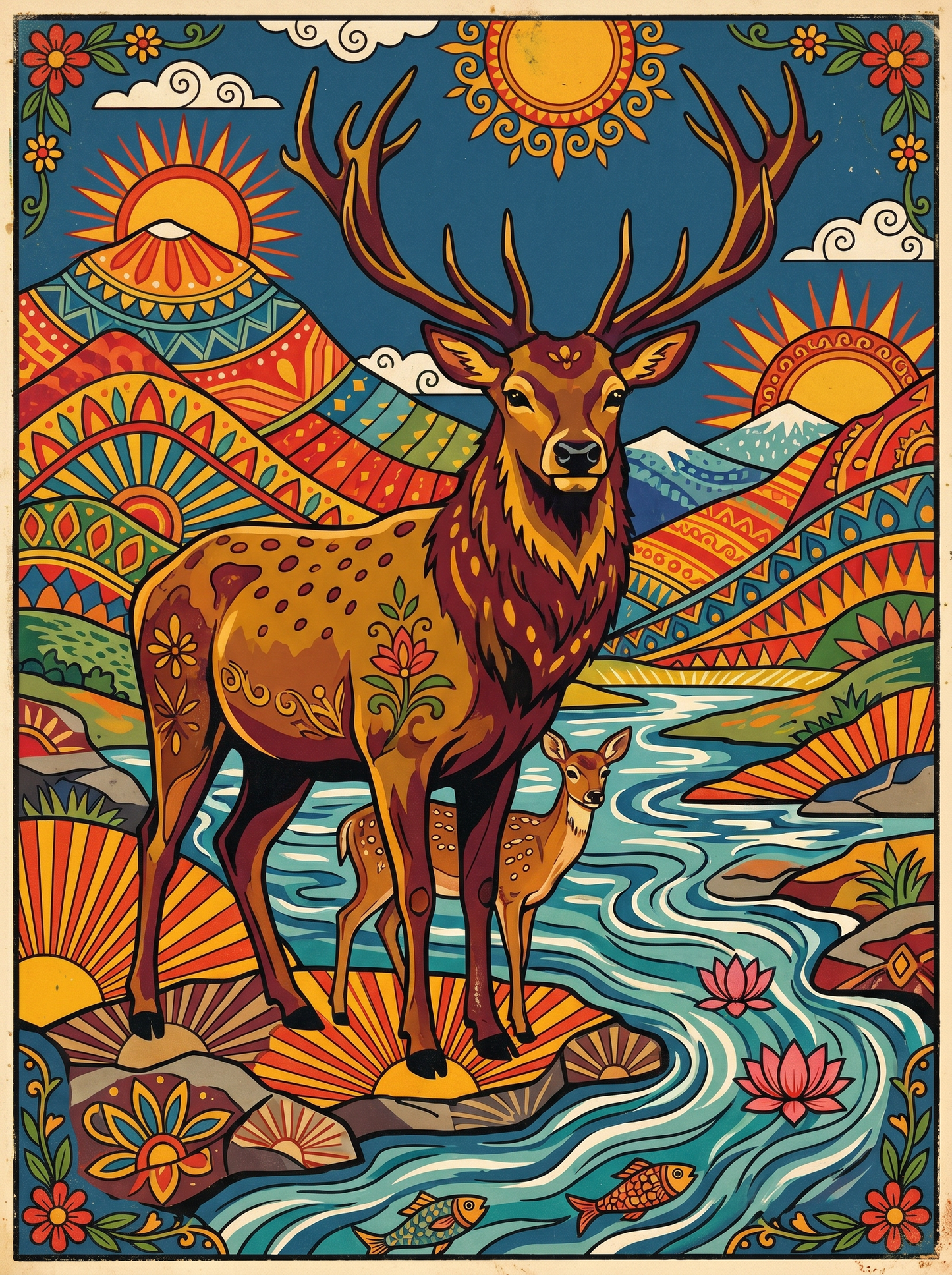 Majestic Stag River (150 Color Diamond Painting)