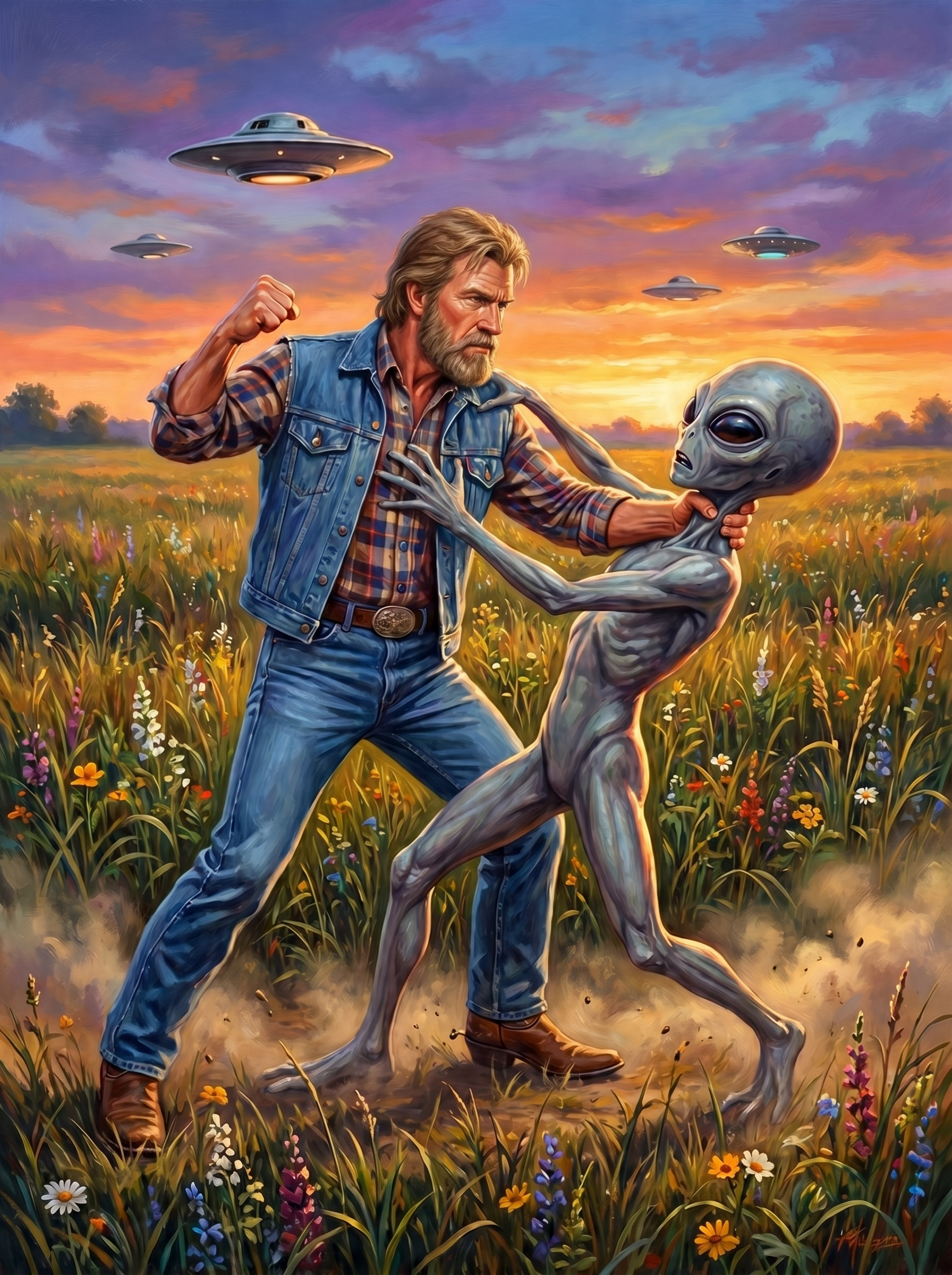 Man Grabbing Alien (150 Color Diamond Painting)
