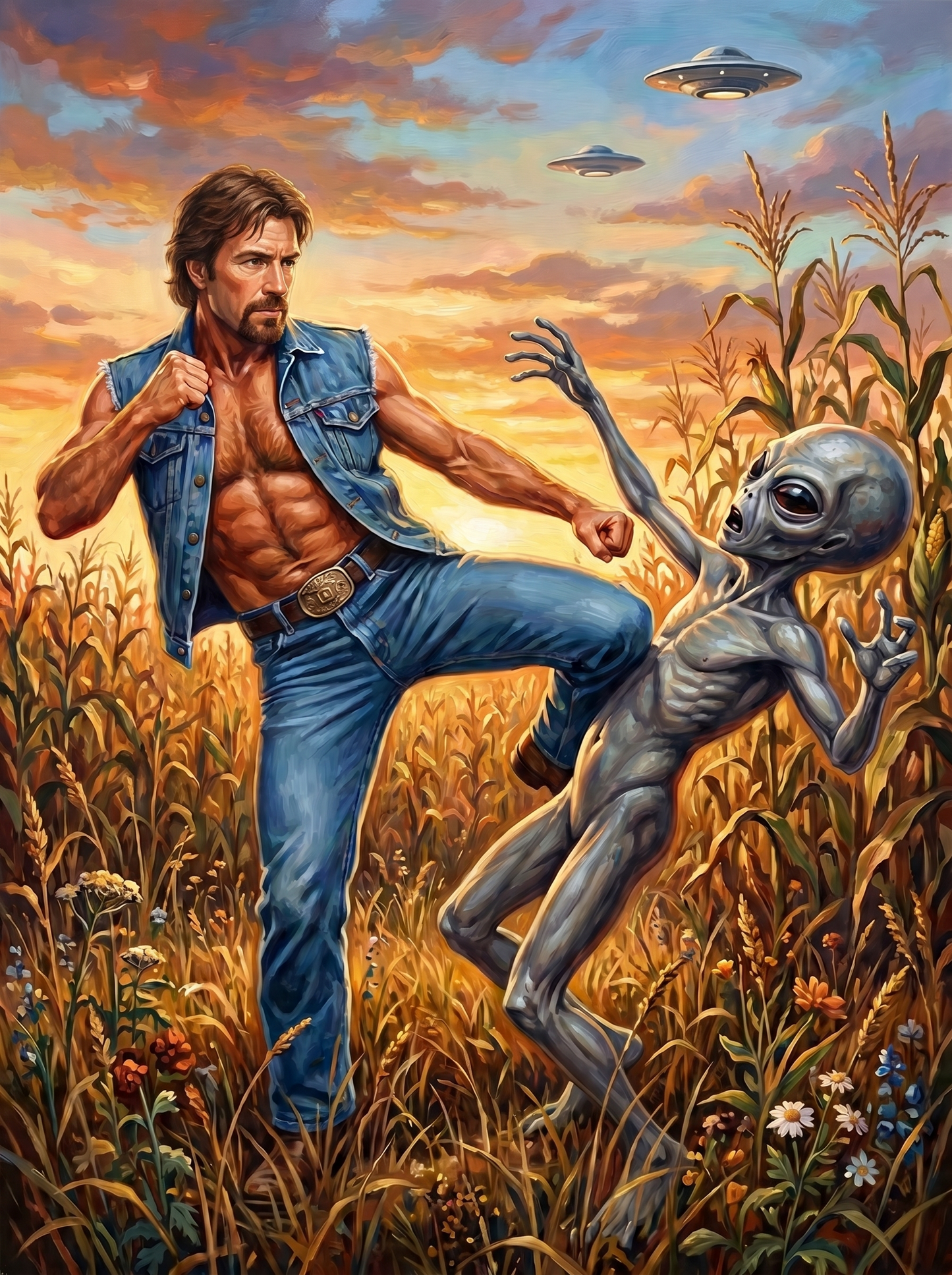 Man Kicking Alien (150 Color Diamond Painting)